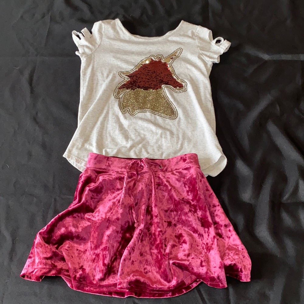 Justice Velour Sequin Unicorn Skort Set